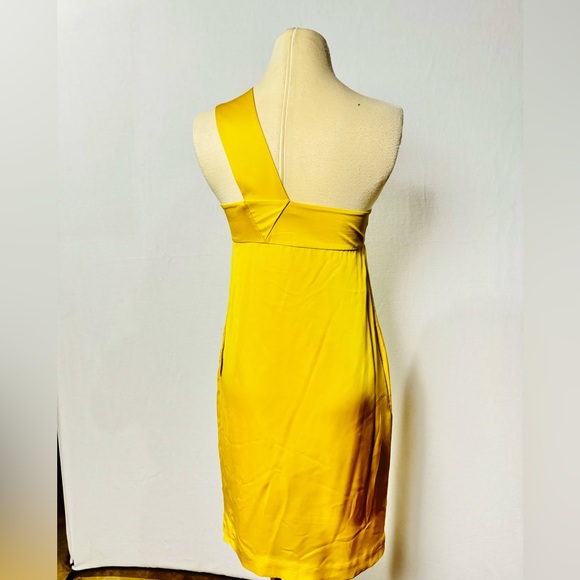 Satin Chartreuse One Shoulder Dress - Picture 2 of 7